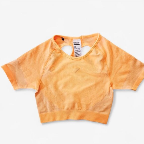 Gymshark Ultra Seamless Short Sleeve Compression Cutout Crop Top Neon Orange M - Picture 4 of 10